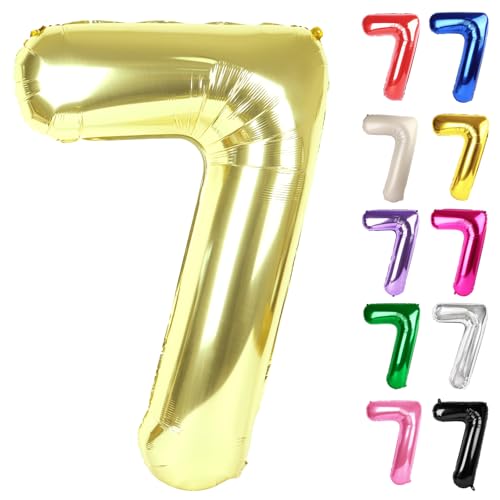 Champagner Gold Zahl 7 Ballon 101.6 cm, Weiß Gold 7 Ballon Zahl, 7 Geburtstag Dekorationen, Hellgold Party Supplies für Jungen Mädchen von IWERP