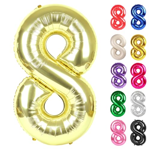 Champagner Gold Zahl 8 Ballon 40 Zoll, Weiß Gold 8 Ballon Zahl, 8 Geburtstag Dekorationen, Hellgold Party Supplies für Jungen Mädchen von IWERP