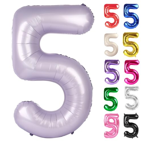 Flieder Luftballon Zahl 5 101.6 cm, Lavendel 5 Ballon Zahl, 5 Geburtstag Dekorationen, Pastell Flieder Mauve Party Supplies für Jungen Mädchen von IWERP