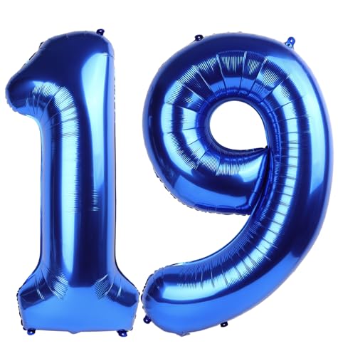 Navy Blue Number 19 Balloon 101.6 cm 19 Number Balloon, 19th Navy Blue Birthday Decorations 19 Year Old Girls Boys Blue Party Supplies von IWERP