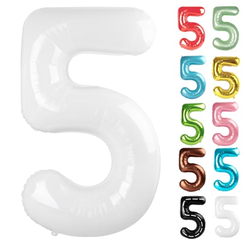 Weiß Ballon Zahl 5 101.6 cm 5 Ballon Zahl 5 Geburtstag Dekorationen Weiß Party Supplies für Jungen Mädchen von IWERP