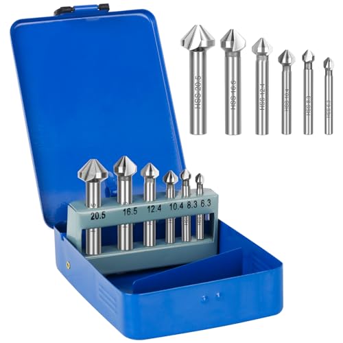 IWILCS Kegelsenker Set,Kegelsenker 6tlg Bohrer HSS, Ø 6,3-20,5mm, 90°, Kegel- und Entgratsenker-Satz,Senker Bohrer Senkbohrer Satz,DIN 335-C, in Metallbox von IWILCS