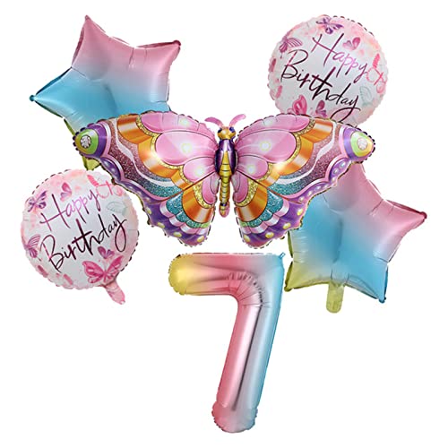Buntes Schmetterlingsballon-Set mit 6 Aluminiumfolie, Happy Birthday Dekorationen, Partyzubehör von IWOMA