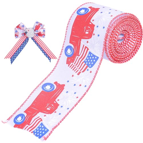 Patriotics Drahtbänder mit Sternen, Jutebänder, 50 m, Patriotik-Bänder für Kranz, 4. Juli, Geschenkband von IWOMA