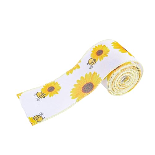 Schleifenband mit Drahtkante, Sonnenblumen, Stoffband, Frühlingsdekoband zum Basteln, Verpacken von IWOMA