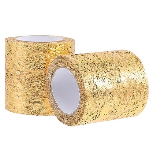 2 Rollen Mesh-Tüll Tüll zum Verpacken von Blumen Netzband Tüll zum Basteln funkelnde Tüllspule weihnachtsdeko christmas decorations Tüll für DIY glitzernder goldener Tüll Polyester IWOWHERO von IWOWHERO