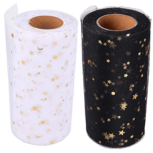 2 Stück Rollen Stoffmaschenrolle schwarzes Dekor Tüllband weißes Band schwarze hochzeitsdeko roter Tüll pailletten sequin guci oq Bastelbedarf für Hochzeiten dekorativer Tüllstoff IWOWHERO von IWOWHERO