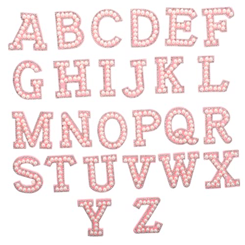 26st Selbstklebende Perlensticker Reparaturflicken Für Kleidung Glitzernde Dekorative Applikation Buchstabenflecken Strassaufkleber Buchstaben-patch-applikationen Polyester Rosa IWOWHERO von IWOWHERO