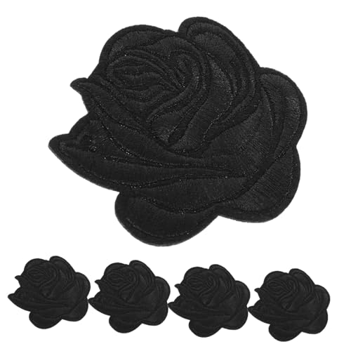 5st Rosenbeet Aufbügeln Chenille-buchstaben-patches Rosenblütenbeete Couch-patch-reparaturstoff Gestickte Rucksackaufnäher Rosenflecken Applikationen Gothic-patches Black Baumwolle IWOWHERO von IWOWHERO