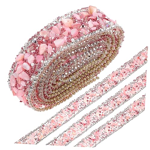 IWOWHERO 1 Rolle Kies Strass Streifen Leichtes Band Perlen Trimmt Kleidung Strass- Kostüm Bestickt Vintage Spitzenband Quaste Randbereich Kette Rotes Band Strauß Strasssteine Rosa von IWOWHERO