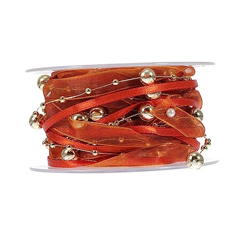 IWOWHERO 1 Rolle Perlenverziertes Band Rote Schleifen Zum Verpacken Bänder Dekoration Weißes Band Sackleinen Zeremonie Orangefarbenes Kräuselband Brown 60% Polyester Und 40% Kunststoff von IWOWHERO