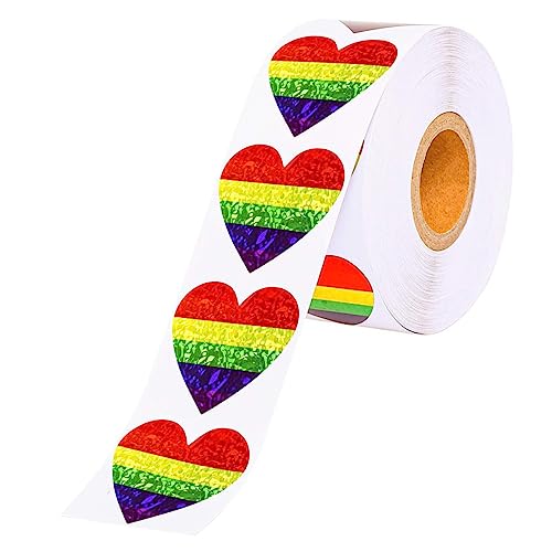 IWOWHERO 1 Rolle Valentinstag Aufkleber Herzform Regenbogen Siegelaufkleber Ideal Für Gutscheinkarten Und Geldgeschenke 500 Sticker Pro Rolle 1 Rolle Herz Aufkleber von IWOWHERO