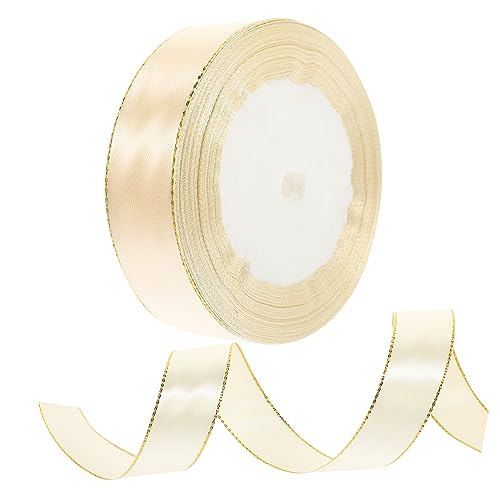 IWOWHERO 1 Rollenbox Goldband Goldenes Satinband Blumenstrauß Dekorationen Schleifen Zum Verpacken Perlenband Glitzerndes Neuheitsband Tüll Weihnachtsband Geschenkband Beiges von IWOWHERO