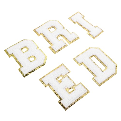 IWOWHERO 1 Satz Patch personalisierter individuation hochzeitstruhe buchstaben aufnäher beschläge Klebstoff Kleider Gold Hemd Buchstaben aufbügeln Applikationen für die Braut Polyester Weiß von IWOWHERO