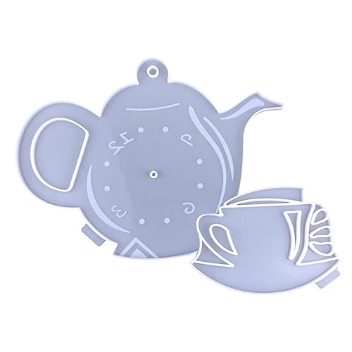 IWOWHERO 1 Satz Teekannen-Uhr-Form Epoxidharz Fondantform Kaffee-Dekor de para gelatinas wandverkleidung wand polsterung wanduhr DIY schimmel Silikon-Wanduhrform Kieselgel Weiß von IWOWHERO