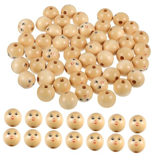 IWOWHERO 100 Stk Puppe Holzperlen Lächeln Girlande Perlen rund locker Boule bastelsets für kinder bastelzeug für kinder zierleisten holz schmuck Holzperlen zum Basteln mit Löchern von IWOWHERO