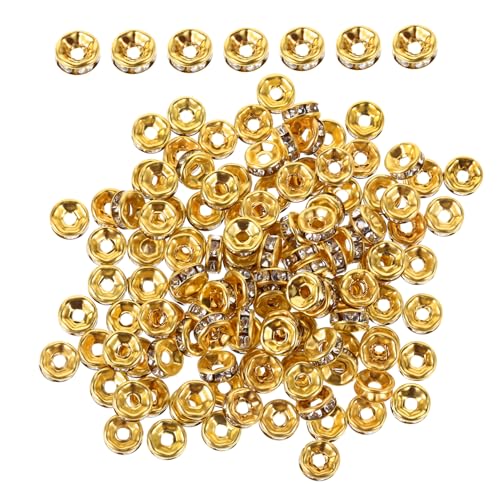 IWOWHERO 100 Stück Goldene Distanzperlen Für Die Schmuckherstellung Kristall Strass Rondelle Distanzperlen Für Armbänder Halsketten DIY Handwerk von IWOWHERO