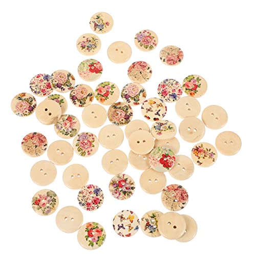 IWOWHERO 100St Blumen- und Holzknöpfe Kleiderschnallen mit Blumendruck Kleidung Nähknopf Knöpfe mit Blumenmuster sewing accessories zubehör nähen dekorative Nähschnallen Knöpfe nähen von IWOWHERO