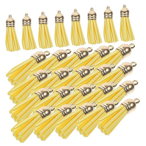 IWOWHERO 100St Farbe Lederquasten bag charm bastelkasten craft kit Handtaschen bezaubern Autozubehör Quasten für die Schmuckherstellung Schlüsselanhänger Zubehör Masse Legierung Yellow von IWOWHERO