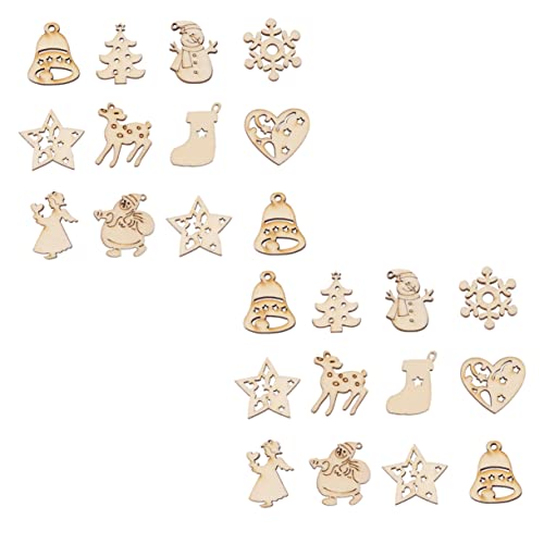 IWOWHERO 100st Weihnachtsholzspäne Unbemalt Selber Machen Weihnachtsausschnitte Diy Ausgeschnittene Anhänger Christbaumschmuck Graffiti-chip-anhänger Krippenhandwerk Beige Hölzern von IWOWHERO