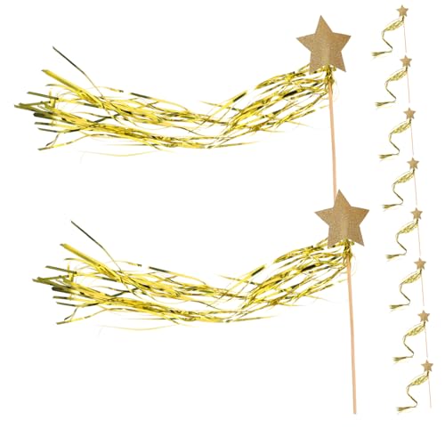 IWOWHERO 10St Band-Fee-Zauberstab seidenband Ribbon Toys for hochzeitdeko gieskanne kinderspielzeug tragbare Engelsstäbe Neuheit Feenstab Winkelfeenstöcke Hexenstab Regen Golden von IWOWHERO