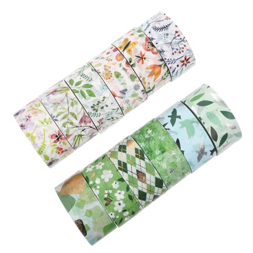 IWOWHERO 12 Rollen Frühlings-washi-tape Rosendekor Klebeband Dekorativ Für Die Kunst Dekoratives Washi-tape Klebriges Washi-tape Retro-aufkleber Dekor Mit Grünen Blättern Green Papier von IWOWHERO