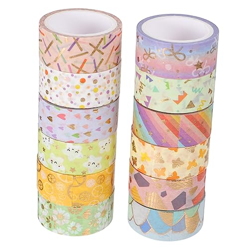 IWOWHERO 12 Rollen Heißpräge-Washi-Tape Buchalbumband transparent scrapbooking zubehör the washi tape aufkleber handgemachte Versorgung Papier Klebeband Japanisches Papier Colorful von IWOWHERO