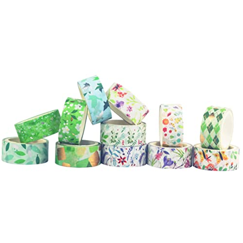 IWOWHERO 12 Rollen Washi-Tape Blumenbänder Kunstband süßes Band Planer-Aufkleber doppelseitiges Klebeband scrapbooking zubehör the washi tape Album-DIY-Aufkleber Partyzubehör Papier Green von IWOWHERO