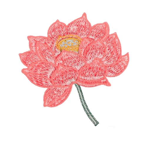 IWOWHERO 1Stk Patch bestickter Stoffaufnäher Blumenflecken für Kleid Zubehör kleider stickerpappier Bluse gestickter Aufnäher gestickte Lotusapplikation Polyesterfaden rot von IWOWHERO