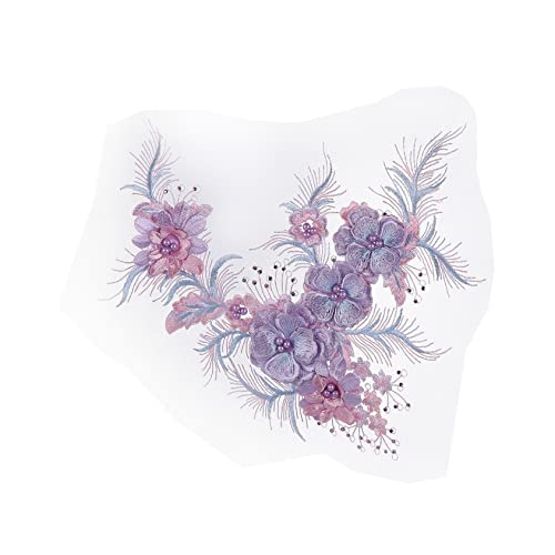 IWOWHERO 1stk Blumen Netz Aufkleber Kleid Perlen Nähen Hochzeitsdekorationen Für Die Zeremonie Stickperlen Farbperlen Gestickter Patch-aufkleber Spitzenbesatz Violett Polyester von IWOWHERO