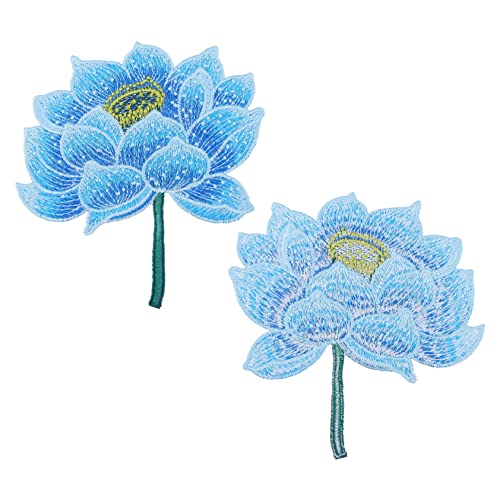 IWOWHERO 1stk Patch Denim Verschönerung Flecken Gestickter Aufnäher Blumenbeete Für Bestickt Lotusblumenbeet Blumenapplikationen Lotus Stoffaufkleber Flor Blau Blue Polyesterfaden von IWOWHERO