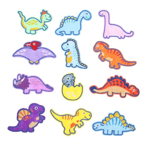 IWOWHERO 2 Beutel DIY Kleidungsflicken Cartoon Dinosaurier Förmige Aufnäher Dekorative Applikationen 12 Stück Bunt Bügelflicken Für Kleidung Taschen Und Accessoires von IWOWHERO