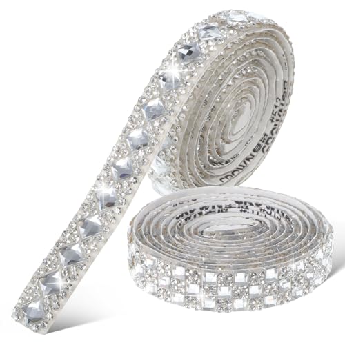 IWOWHERO 2 Rollen Strassband selbstklebende Strasssteine trimmen Funkeln bastelmaterial Rhinestone Dekoration Strass für die Schmuckherstellung Strassgürtel für Hochzeitskleid Glas Silver von IWOWHERO