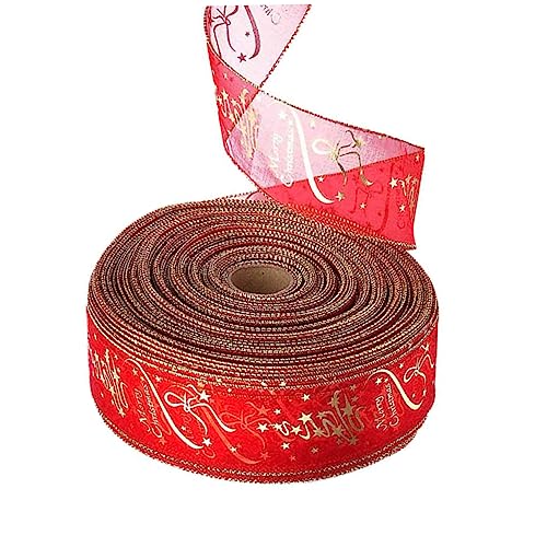 IWOWHERO 2 Rollen Weihnachtsband Christbaumschmuck Gold rotes Satinband Dekoration Ornamente Weihnachten Sackleinen verdrahtetes Band weihnachtsbänder ribbon wihnachtsdeko Geschenkbänder von IWOWHERO