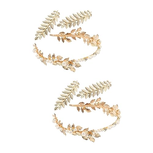 IWOWHERO 2 Sätze Stirnband Haarnadel Set Braut Stirnband Hochzeit Schmuck Frauen Stirnbänder Brautaccessoires Brautjungfer Zubehör Blatthaarnadel Golden Legierung von IWOWHERO