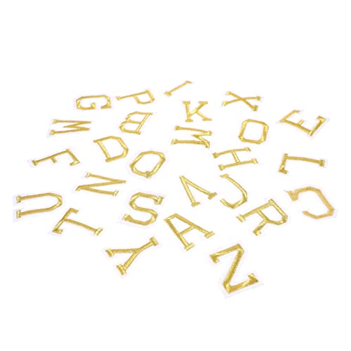 IWOWHERO 26st Gestickter Stoffaufnäher Buchstabendekor Alphabet Patches Zum Aufnähen Nummernaufkleber Dekorative Buchstabenaufnäher Buchstabenflecken Selber Machen Brief Golden Polyester von IWOWHERO