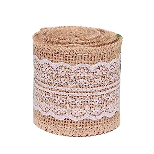 IWOWHERO 2M Jute Spitzenband Mit Weißer Spitze Dekoratives Bastelbändchen Für Hochzeiten DIY Projekte Und Heimdekoration Vintage Design Für Kreative Bastelideen von IWOWHERO