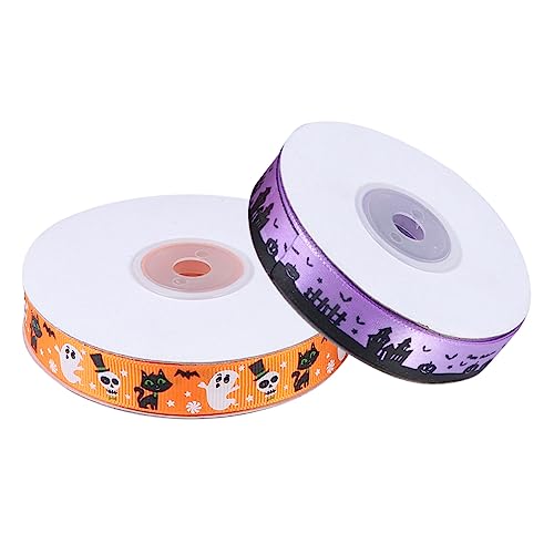 IWOWHERO 2st Halloween-dekorationsband Lila Drahtband Halloween-blumen-band Rotes Und Blaues Band Funkeln Sackleinen Halloween-satinband Halloween Bedrucktes Band Schleife Orange Polyester von IWOWHERO