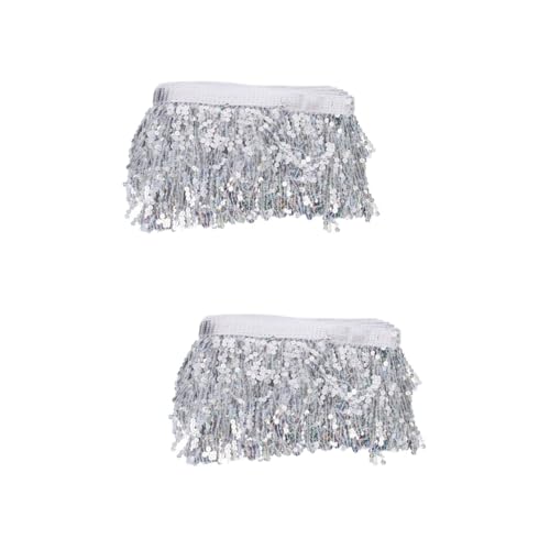 IWOWHERO 2st Paillettenbesetzte Bärtige Spitze Quaste Schwarzer Minirock Tutu-röcke Für Frauen Funkeln Renaissance-rock Rave-outfit Pailletten-spitzenbesatz Festival Plastik Silver von IWOWHERO