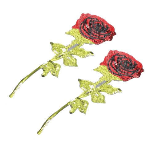 IWOWHERO 2st Rosen Stoff Aufkleber Nähen Stoffaufkleber Für Bekleidung Strass-rosen-patch Blumenbeete Rosenblütenapplikation Pailletten-kleiderflicken Pailletten-rosen-patches Rot von IWOWHERO