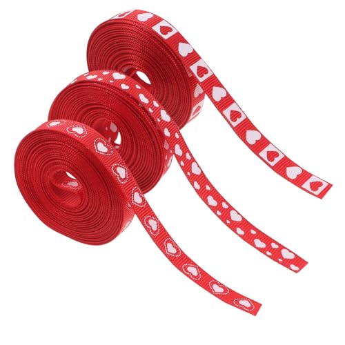 IWOWHERO 3 Rollen Valentinstag-liebesband Valentinsband Rot Band Mit Herzdruck Bänder Mit Herzdruck Valentinsbänder Herz-lockenband Valentinstag Band Muttertagsband Liebe Herzband Polyester von IWOWHERO