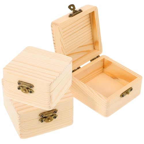 IWOWHERO 3 Stk Schlosskasten Geschenkschachteln mit Deckel Bleistift-Organizer-Etui unfertige Bastelkisten storage boxes aufbwahrungs-box schmuckkästchen quadratisches Holzgehäuse Hölzern von IWOWHERO