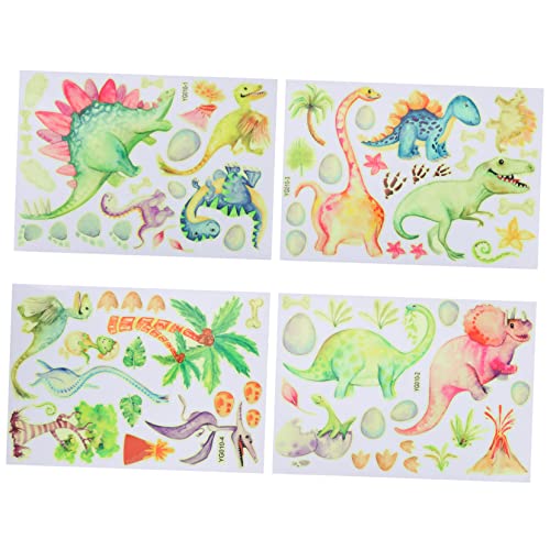 IWOWHERO 4 Blätter Dinosaurier Tier Wandtattoo Dinosaurier-vorhänge Abziehbilder Cartoon-wandkunst Aufkleber Wandbilder Wandtattoos Kinderzimmer Wandtattoo Pvc von IWOWHERO