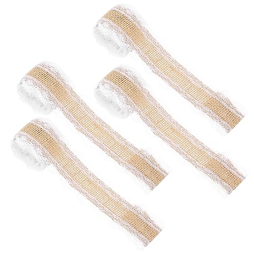 IWOWHERO 4 Rollen Diy Handgemachtes Sackleinen Dekorationen Bogen Weihnachten Bänder Schleife Girlande Diy Handgemachtes Band Weihnachtsdekorband Weihnachts-diy-band Beige Jute von IWOWHERO