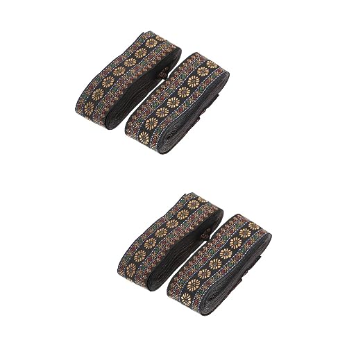 IWOWHERO 4 Rollen Ethnisches Spitzenband Retro Vorhänge Vintage Stoff Boho Vorhänge Nähen Dekorbesatz DIY Band Häkelspitzenband Schwarz Besticktes Dekoband Spitzenbesatz von IWOWHERO