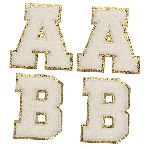 IWOWHERO 4 Stück Stickaufkleber Für Kleidung Dekorative Patches Buchstaben Nähen Patches Nähen Abzeichen Annähen Strass-patches Buchstaben Für Stoff Buchstaben Selber Nähen Beige Polyester von IWOWHERO