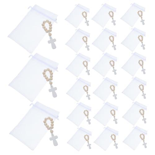 IWOWHERO 40 Sätze Segensperlen-set Kreuz Armband Rosenkranz Taufperlen Katholischer Schmuck Rosenkranz Taufe Gefälligkeiten Rosenkranz Armbänder Masse Rosenkranz Kleiner Rosenkranz Hölzern von IWOWHERO