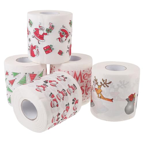 IWOWHERO 5 Rollen Kreative Einweg Servietten Aus Seidenpapier Für Weihnachten Dekoratives Toilettenpapier Mit Festlichem Design Ideal Für Festliche Anlässe Und Dekoration von IWOWHERO