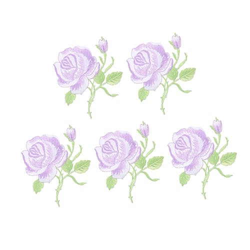 IWOWHERO 5 Stück Kleidungsstickerei Gestickte Blumenapplikationen Rosen Nähflicken Kleidungsapplikationen Reparaturflicken Flicken Für Kleidung Nähapplikationen Stickgarn Lila von IWOWHERO