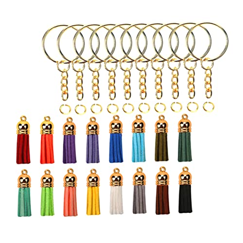 IWOWHERO 50 Sätze Schlüsselanhänger Quasten für die Schmuckherstellung Bulk-Schlüsselringe Biegeringe für Schmuck handyschmuck handy schmuck keyring DIY-Zubehör Lederquaste Metall Golden von IWOWHERO